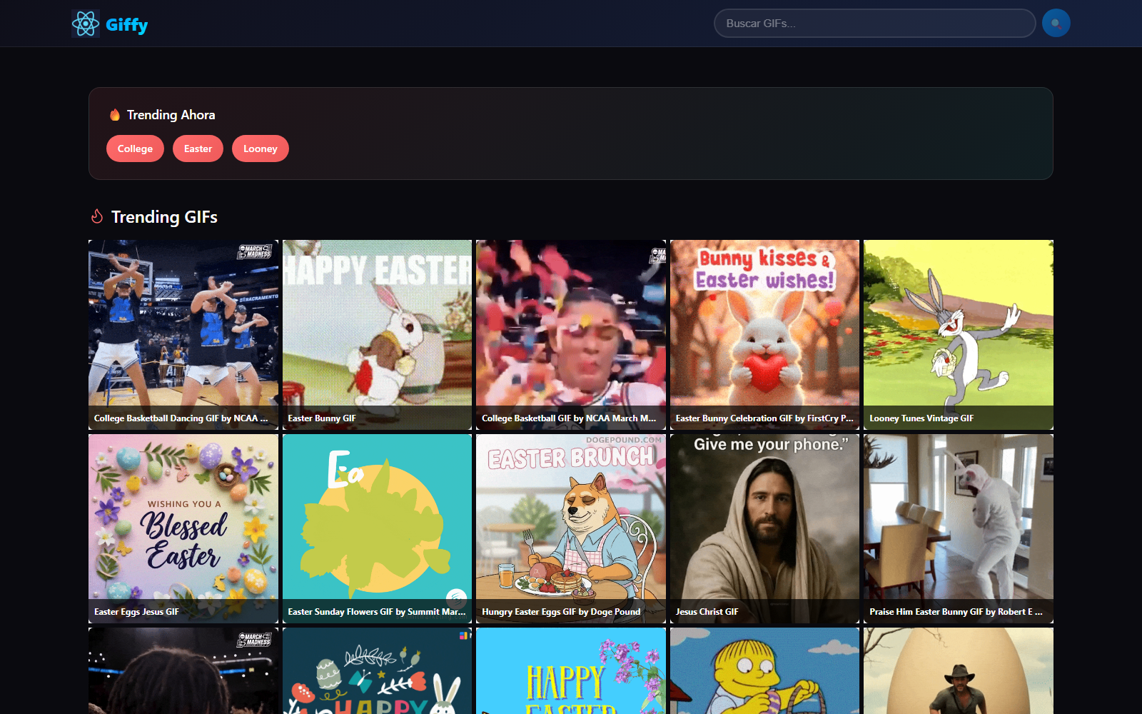 Captura del proyecto Giffy